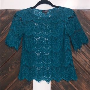 The Limited teal lace overlay blouse